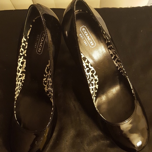 COACH: Black Patient Leather Wedge Heel Shoes - Picture 6 of 6